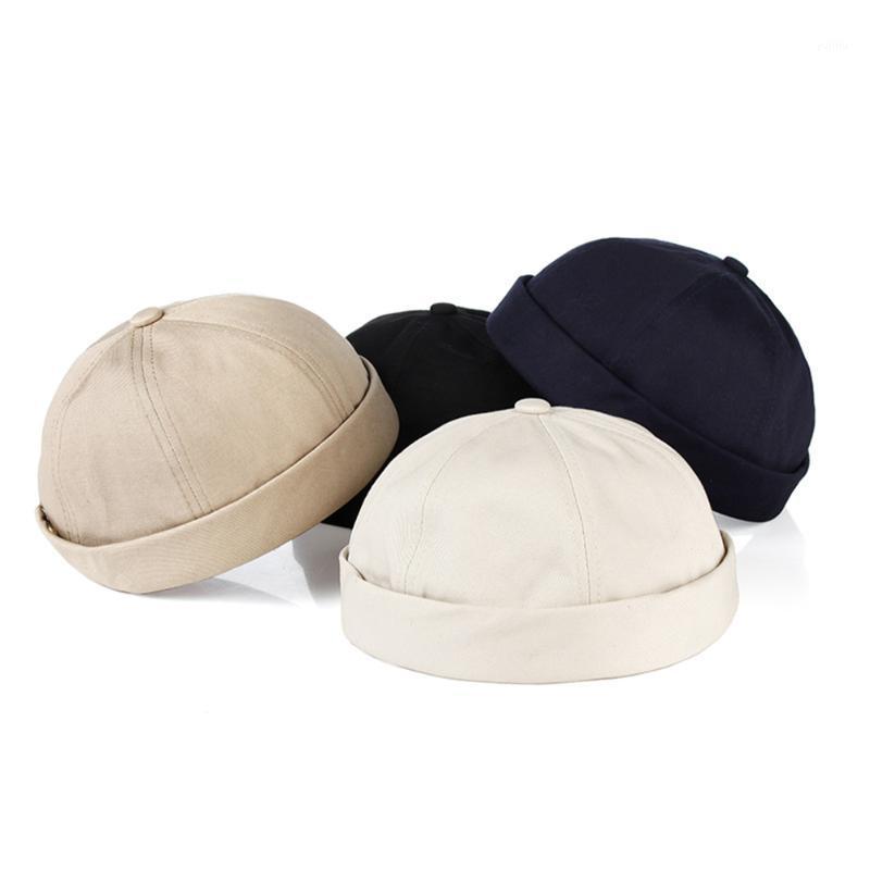 

Men Adjustable Retro Unisex Docker Sailor Biker Cap Street Casual Brimless Skull Loop Beanie Hat Solid Women Harajuku Winter New1