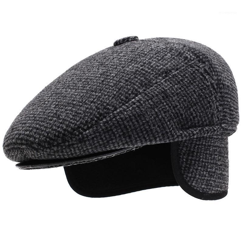 

Winter Caps For Men Wool Beret Hat British Retro Men Thicken Flat Top Cap Dad Hat Boina1, Black