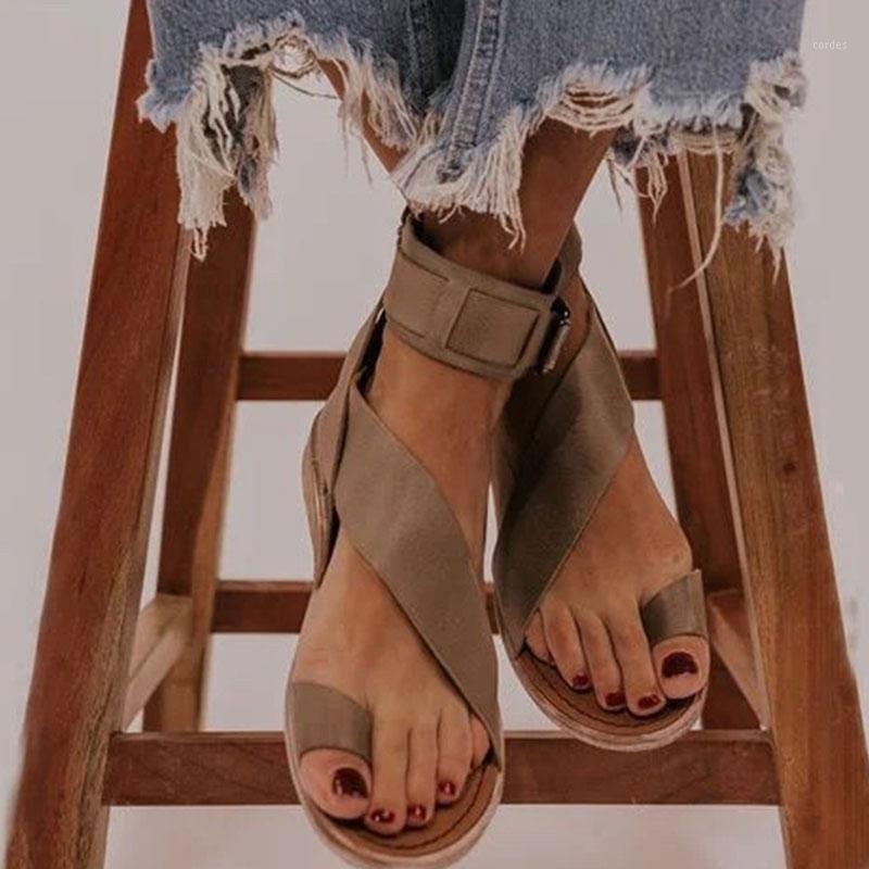 

2020 New Women Sandals PU leather Large Size Roman Sandals Women's anti-slip Flat Vintage Ladies Summer Shoes1, Brown