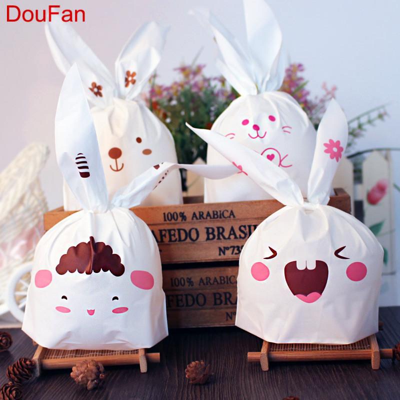 

DouFan 10pcs Plastic Bag Wedding Favors And Gifts Birthday Decoration Kids Favor Ear Candy Cookies Plastic Gift Bag