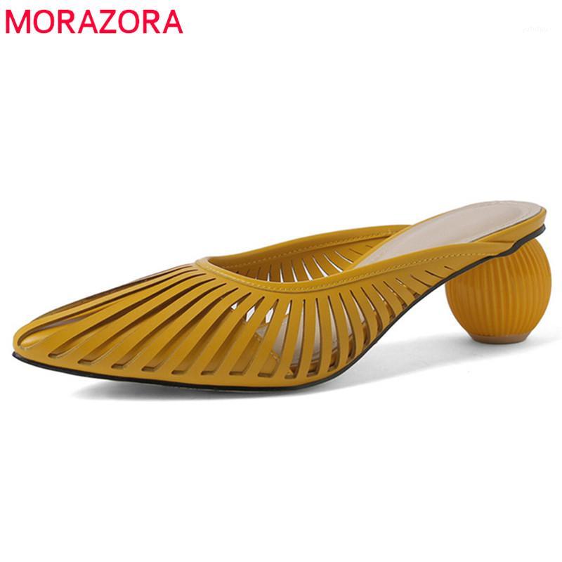 

MORAZORA 2020 big size 33-43 women pumps hollow out summer strange heel casual shoes pointed toe popular ladies mules shoes1, Beige