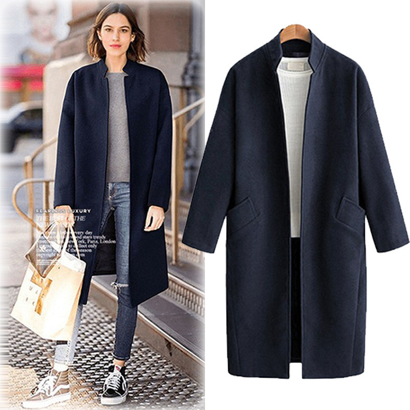 

Jacket Autumn Female Elegant Sleeve Long Thick Vintage Mandarin-collar Warm Women' Jackets Released Wool Mixtures 7fdd, Navy blue.