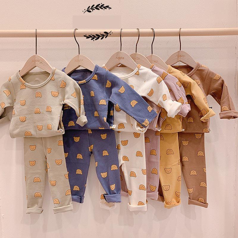 

2021 New 21 Pattern Print Cotton Baby Girls Boys Clothes Set Long Sleeve Tops+pants Outfits Infant Pajamas Suit Toddler Casual Clothing D5n2, 7836beige bear