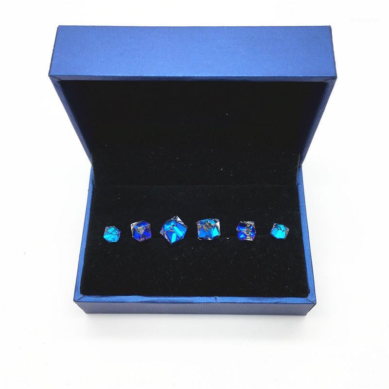 

Ms Betti all-match simple design small earrings set for girl with 10mm 8mm 6mm cubic crystal from swarovsi in blue box 3prs/set1