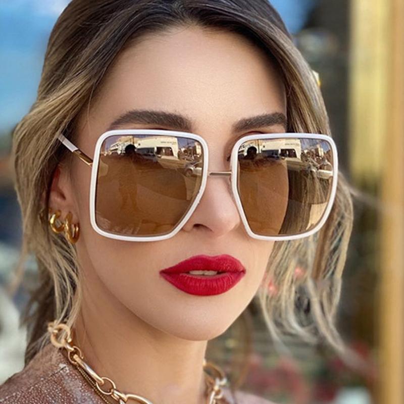 

Vintage Square Glasses White Brown Big Female Sunglasses 2021 UV400 Google Drive Sun Glasses Women Oversized Shades