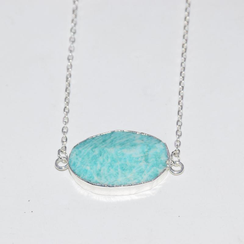 

Natural Amazonite Irregular Connector Chain Necklace Female 2020 Charms Key Chain Green stone charm necklace for women gift