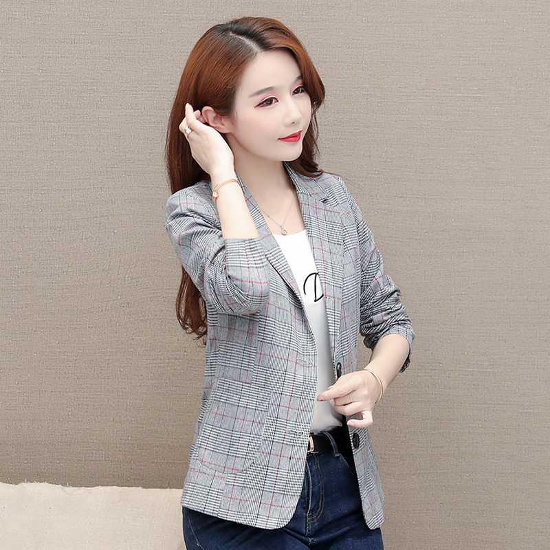 

Plaid Blazers Large Size Mujer Pocket Spring Autumn Thin Small Suit Women's Was Thin Casual Blazer Korean Coats Female 2020 Z578, Khaki