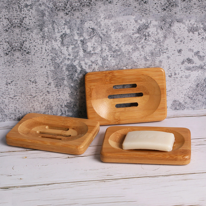 

Natural Bamboo Wood Soap Dishes Storage Holder Bathroom Round Drain Soap Box Rectangular Square Eco-Friendly Wooden Soap Tray Holder, As shown