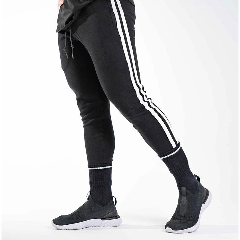 

2020 New male Bodybuilding Joggers quick-drying pants men's casual pants fitness running sports trousers slim feet, Black white border