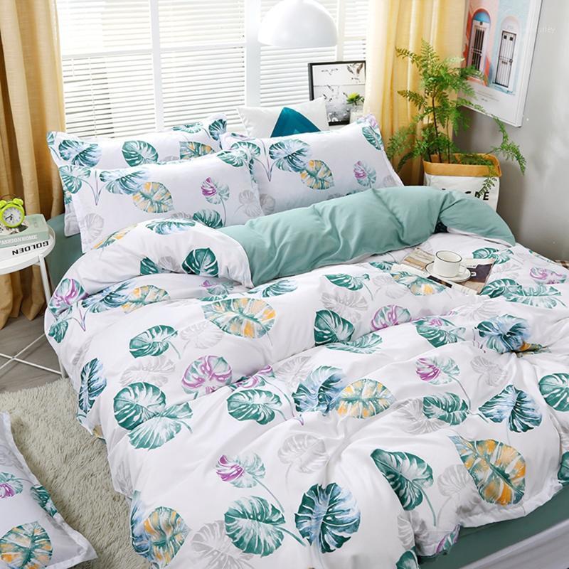 

Home Textile Bedding Sets 5 size Nordic Leaves Summer Bed Linens 3/4pcs Duvet Cover Set Pastoral Bed Sheet AB Side Duvet Cover1