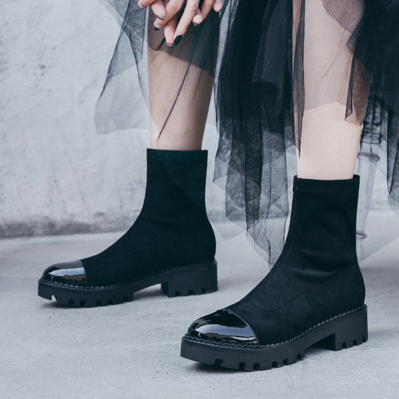 

Winter High Heel Shoes Women's Boots Stretch Ankle Femme Zapatos Mujer, Black 1