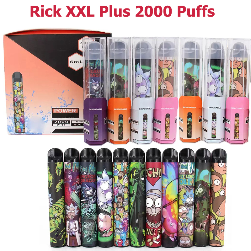 

17350 battery Rick XXL Puff bar plus Disposable Vape pen R&M 2000Puffs Power Devices 800mAh battery 6ml Pre-filled Pods Cartridges Vapor kit
