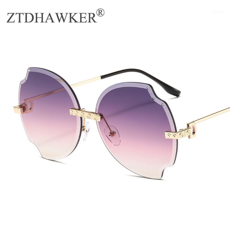 

Sunglasses The Big Frame Cut Edge Frameless Metal Women With Diamonds Ladies Tide Ink Fashion Glasses1
