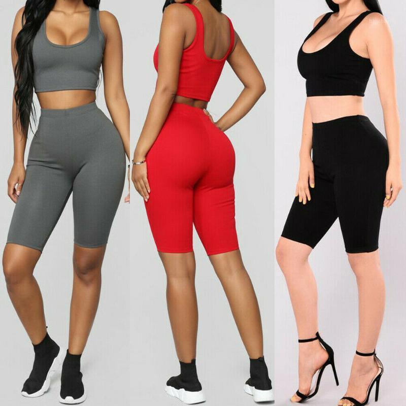

Women Gym Fitness Sportwear Summer Clothes Two Piece Set Outfits Crop Tops and Biker Shorts Set Summer Matching Sets1, Black