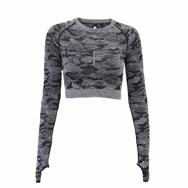 

Sports Top Running Yoga Top Women Clothing Camouflage Sexy Nylon Gradient Fitness Slim-Type Stretch Workout Sportwear Soft, Black