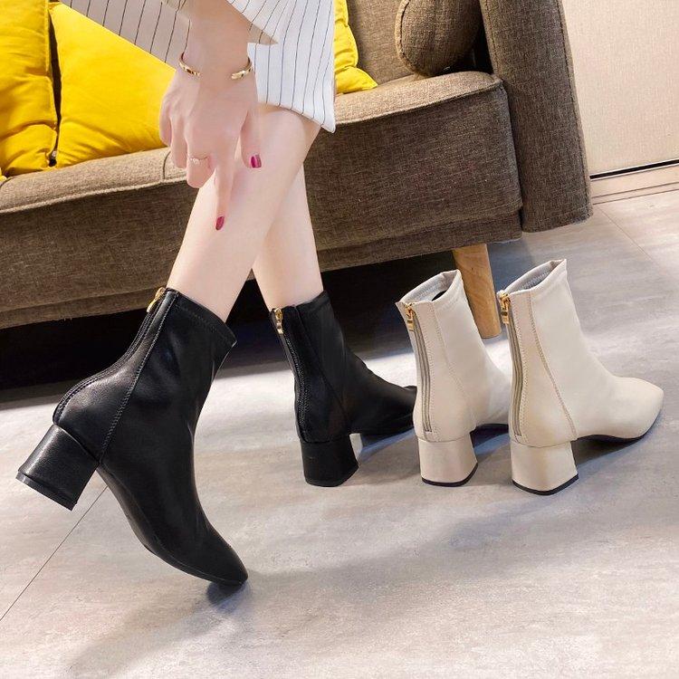 

Women's Boots Autumn Luxury Designer Shoes Boots-Women Zipper Fashion Rubber White Med Ladies Ankle 2021 Rock Solid PU Square