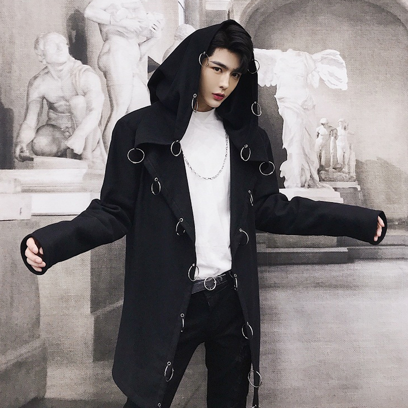 

2021 New Fall Heavy Steel Ring Decoration with Cardigan Hoodie Popular Adjutant Hat As Stage Attire Languid Coat. Z3PJ, Black
