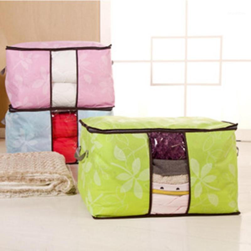 

Foldable Leaf Print Clothes Storage Bag Waterproof Non-Woven Pouch Closet Organizer For Pillow Quilt Blanket Quilt Bag Organizer1