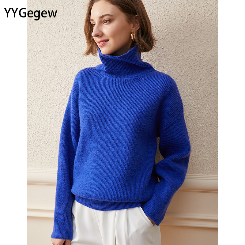 

YYGegew Wool Womens Sweater Autumn Winter Warm Turtlenes Casual Loose Oversized Lady Sweaters Knitted Pullover Top Pull Femm, Skyblue