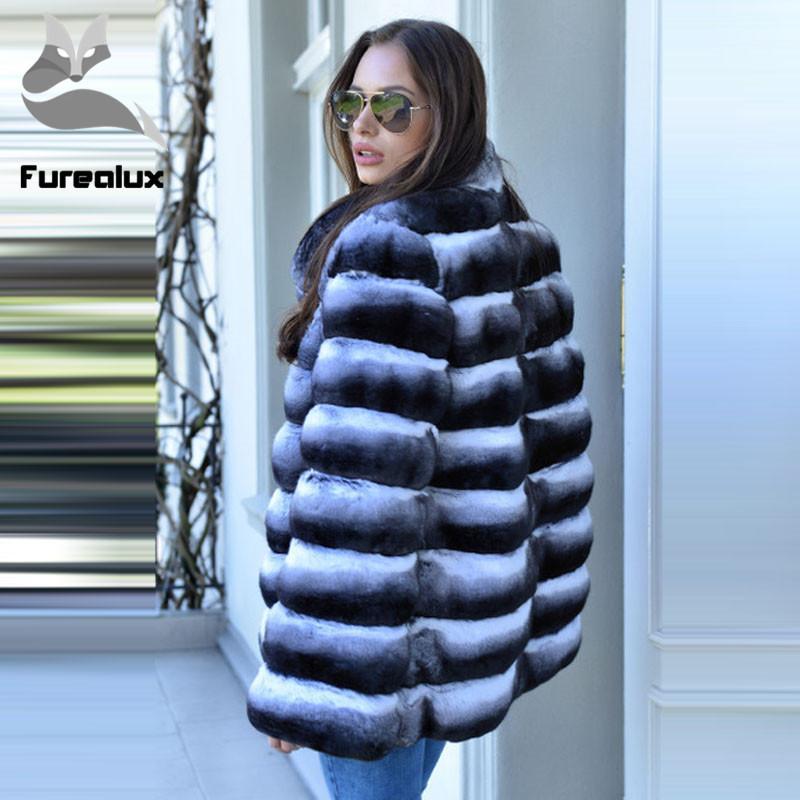 

2019 Hot Sale Women High Quality 100% Genuine Rex Fur Chinchilla Color Winter Jacke Real Natural Rex Fur Coat1, Rb-044