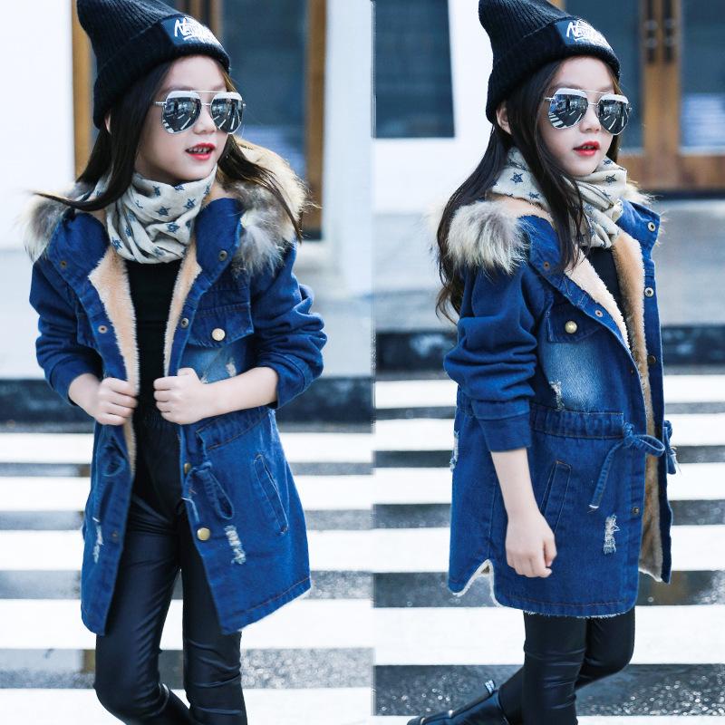 

2020 New Fashion Jean Jacket Winter Coat Girl Clothes Long Windbreak For Girls Childrens Jacket Suit Kids Coat 4-12 Years Old, Picture color