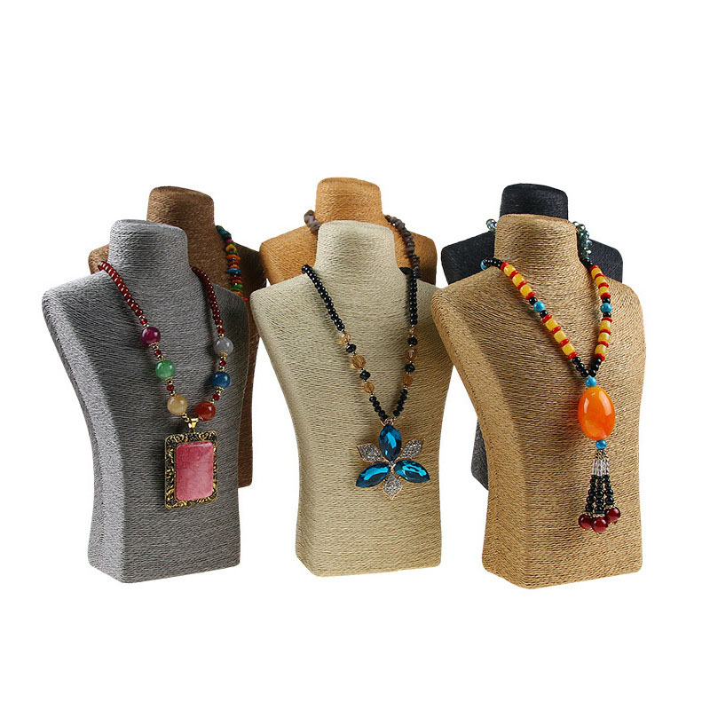 New Retro Hemp Rope Mannequin Bust Necklace Display Holder Window Store Necklace Ornament Bijoux Organizer Neck Jewelry Stand Bust-image-634606066