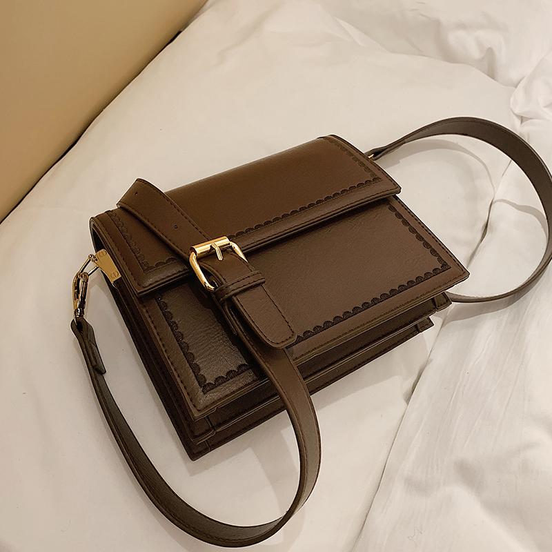 

Vintage Square Crossbody bag 2021 Fashion New Quality PU Leather Women's Designer Handbag High capacity Shoulder Messenger Bag, Black