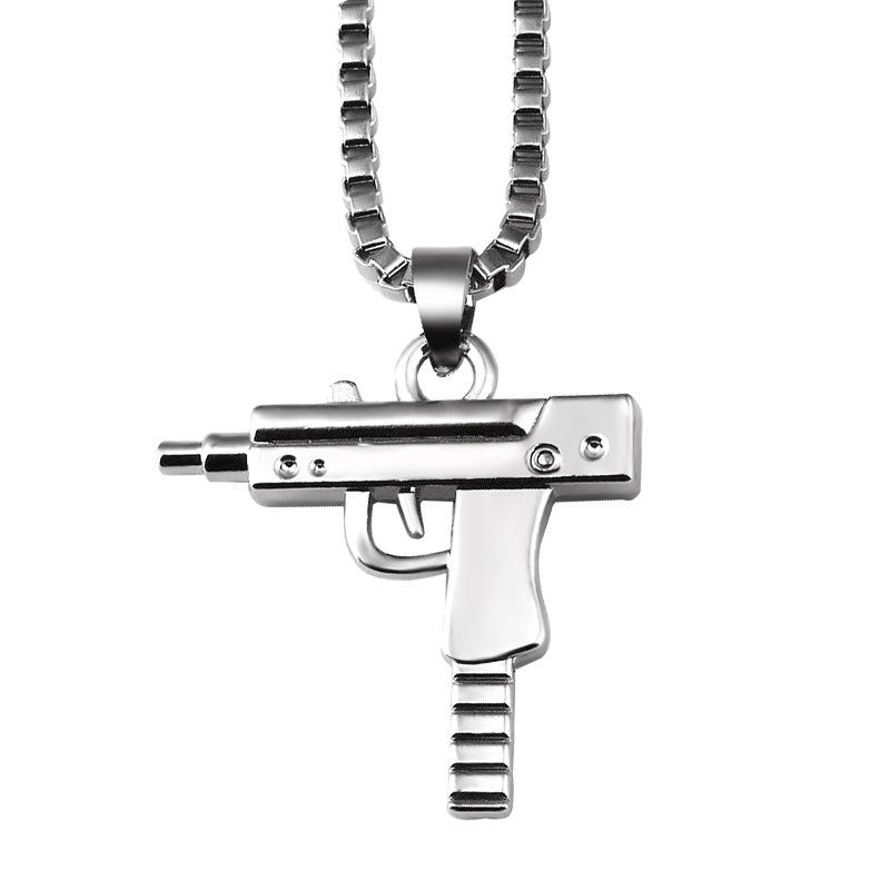

Fashion UZI GUN Shape Pendant Necklace For Men Boy Stainless Steel Hip Hop Army Chain Link Necklaces Male Jewelry