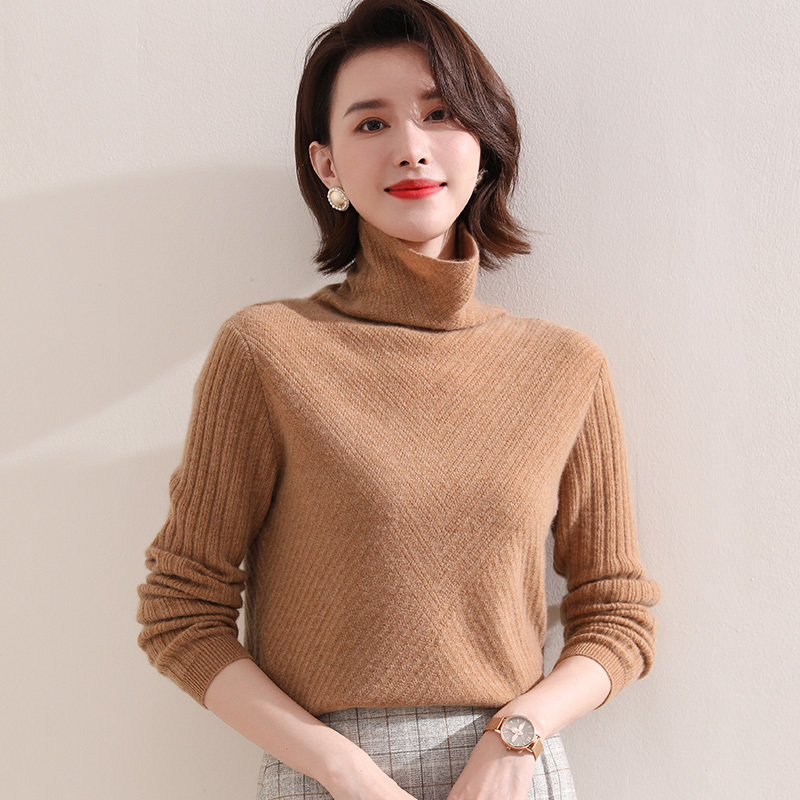 

Hot Selling Women's High-necked Shirts 100% Cashmere Goat Mesh Jumpers New Autumn Fashion 6 Long-sleeve Pullovers Colors M75K, Black