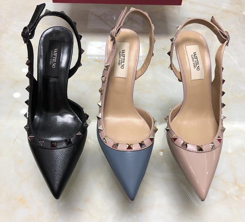 

Right foot print with nails high heels leather rivets genuine women's sandals dressed in rivet shoes 34-43 without a box V3V1