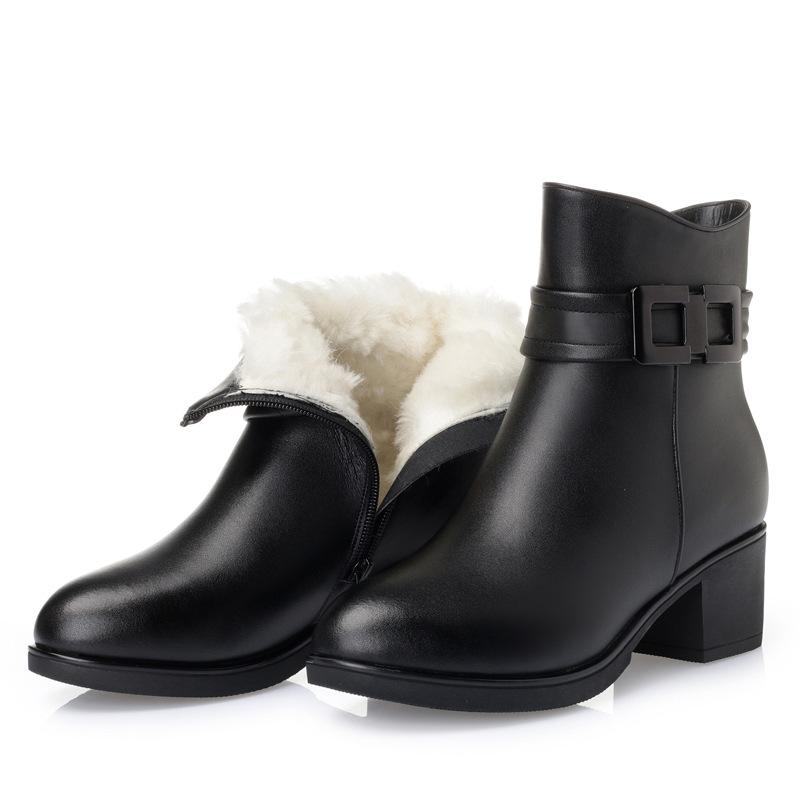 

2020 New Elegant Fashion Warm Autumn and Winter Boots Women Boots Genuine Leather Shoes Woman Inside Plush and Wool Snow, Black inside plush