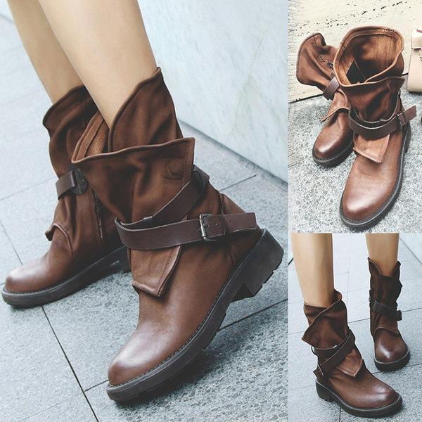 

Women's Mid Calf Boots Round Toe Female Shoes Boots-Women Winter Footwear Luxury Designer Rubber Ladies Autumn 20201