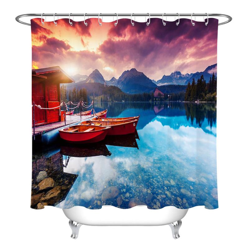 

Beautiful Lake Dock 100% Polyester Fabric Shower Curtain Liner Bathroom Custom