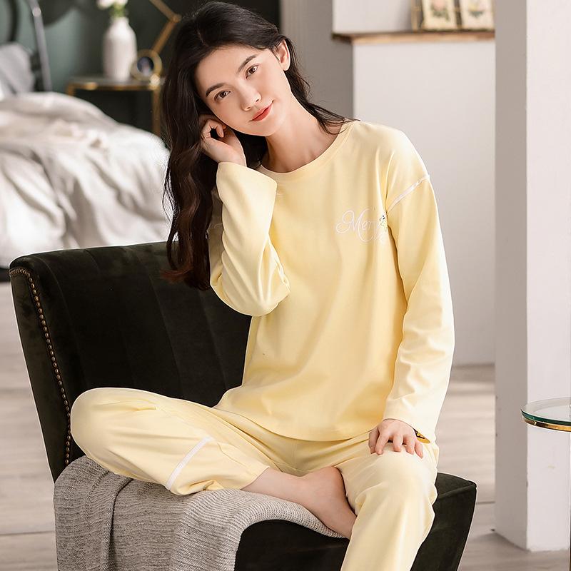 

Pyjamas Sets Across Outside The Single Season Plus-size Women Long Sleeve Cotton Thin Paragraph Leisurewear Nuisette Femme