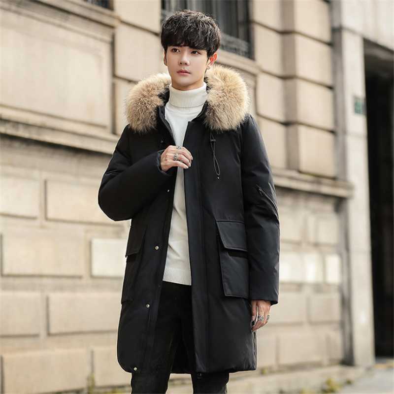 

2020 new winter cold-proof down jacket men's mid-length thick fur collar warm and cold-proof trend coat, Black