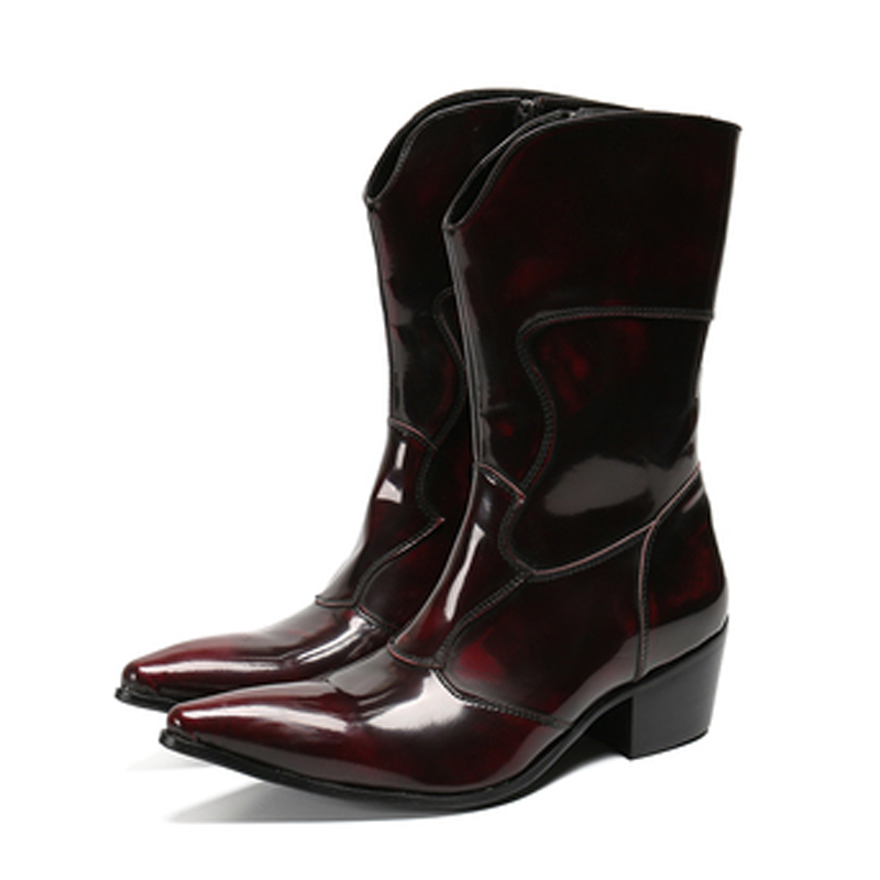 

2020 Genuine Leather Mid-calf Combat Cowboy Boots Men High Heels Dropshipping 5u01, Camel