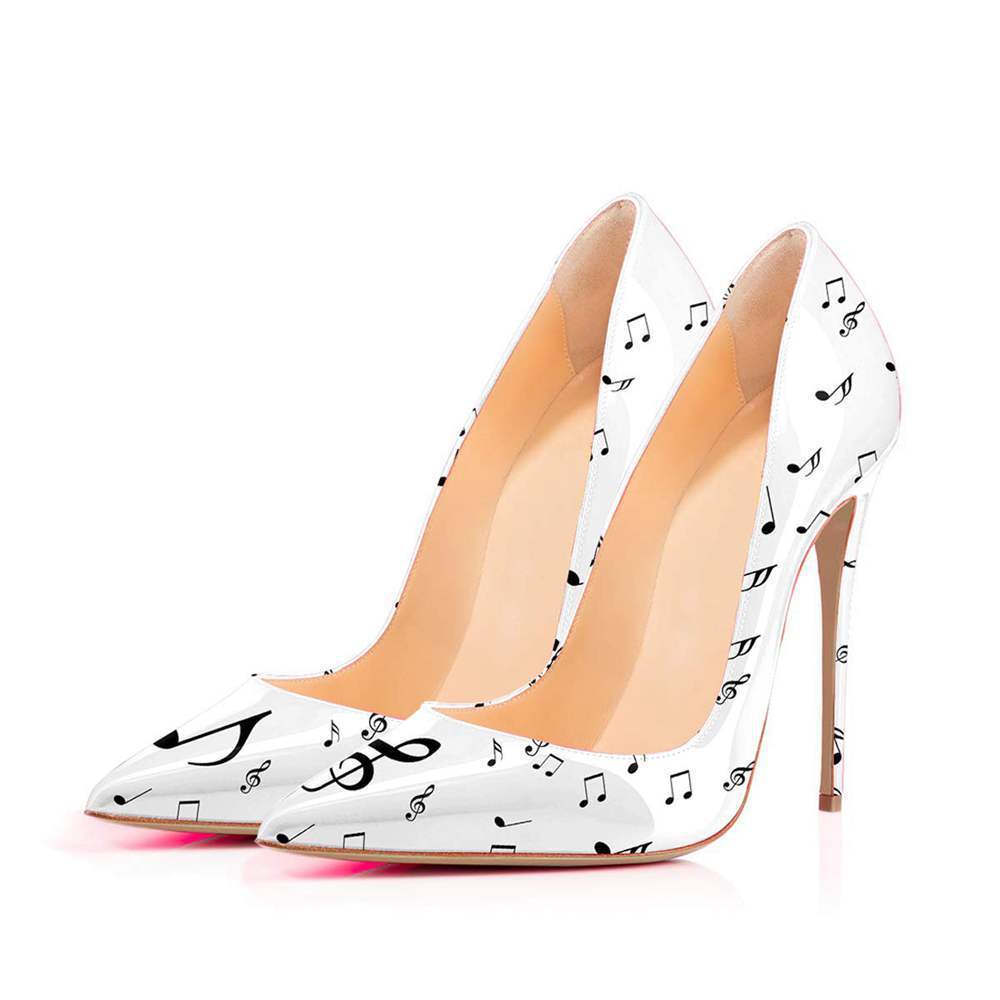 

High-heeled Youngest Female Musical Note Shoes Printed Elegant Lady Fashion Stilettos Pumps Pointed Finger Down Low-toe Cut Dress Party 5f19, Color 2