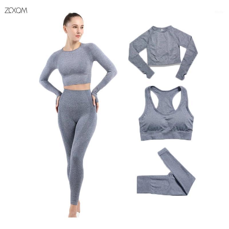 

2pcs/set Seamless Women Yoga Set Workout Sportswear Gym Clothing Fitness Long Sleeve Crop Top High Waist Leggings Sport Bra Suit1, Red pants