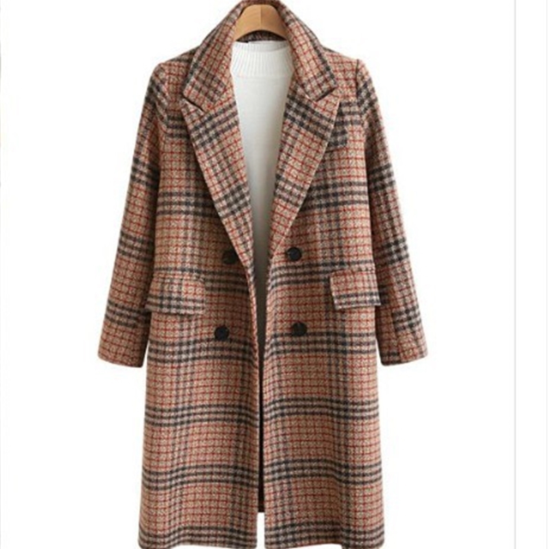 

2021 New Ladies of winter plaid cotton fine casual plus size mixed long coat, Gray.