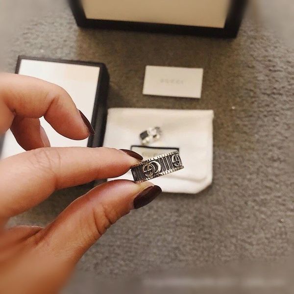 

Classical Luxury high quality brand fine silver rings Designer Lovers ring Stamp Ring For Womens Mens Jewelry Wedding gift g