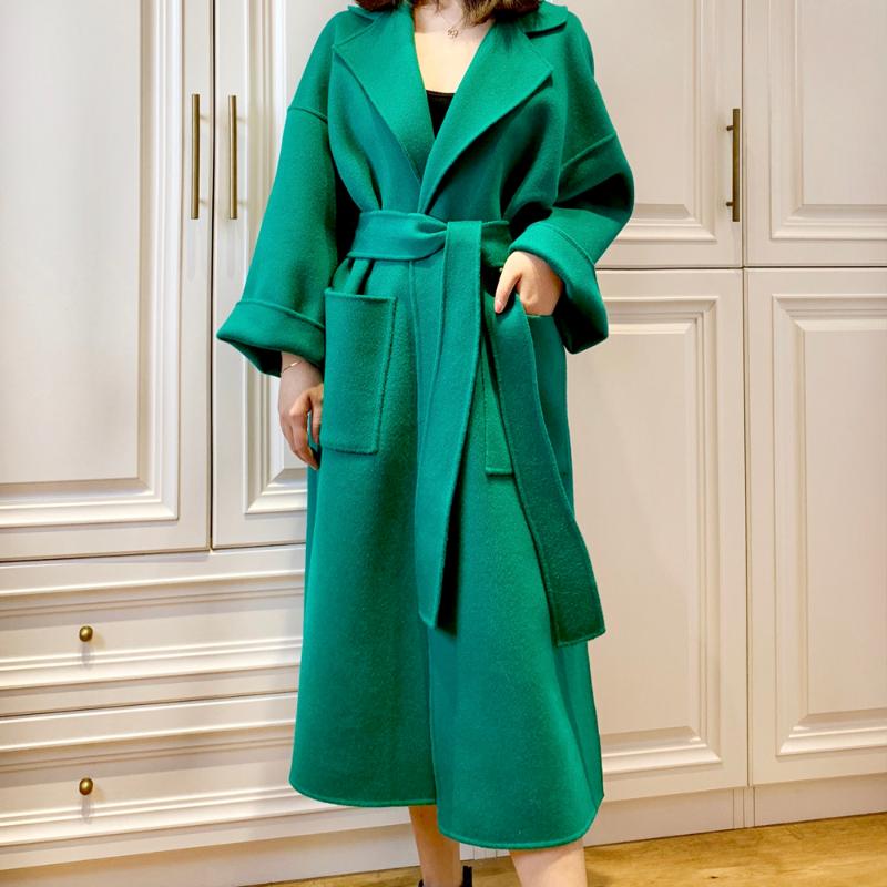 

ZCSMLL green Wool Blends for women long sleeve turn-down collar loose windbreaker korea fashion 2020 autumn winter female coat, Black