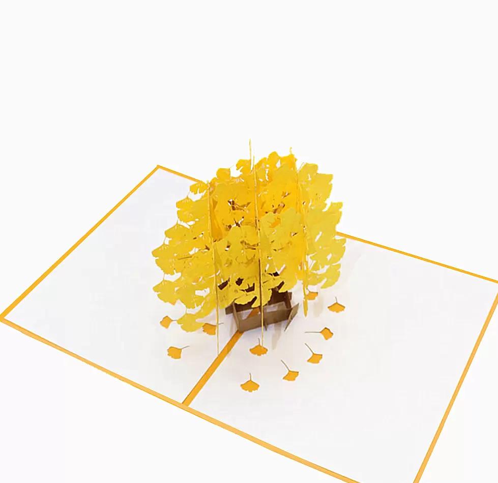 

3d greeting cards gold ginkgo leaf trees pop up card for MOM wife Birthday Thank you congratulations Valentine's Day Kids gift Xmas