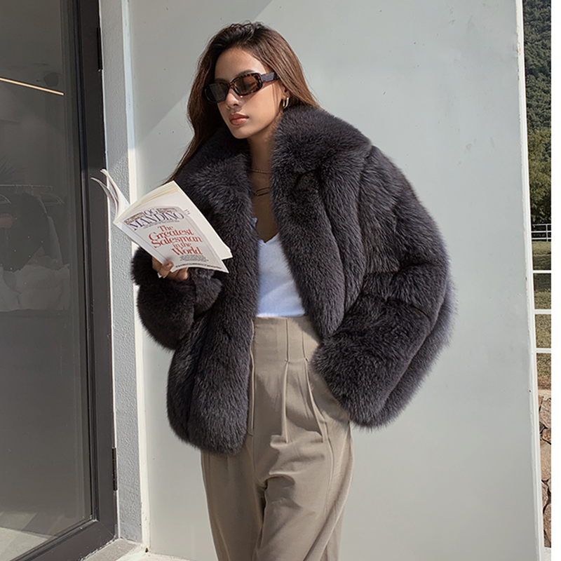 

Winter Luxury 2020 Design Female Royal Fluffy Fox Skin Thick Outwear 74sw, Black