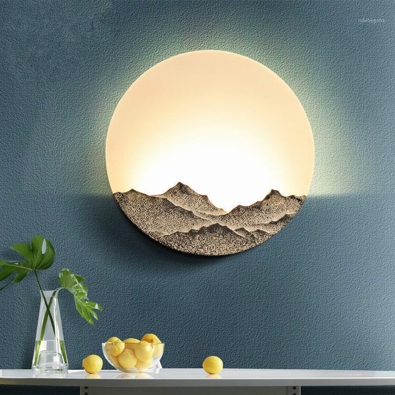 

New Chinese style retro creative personality round LED wall lamp bedroom bedside aisle lights decoration pf0823111
