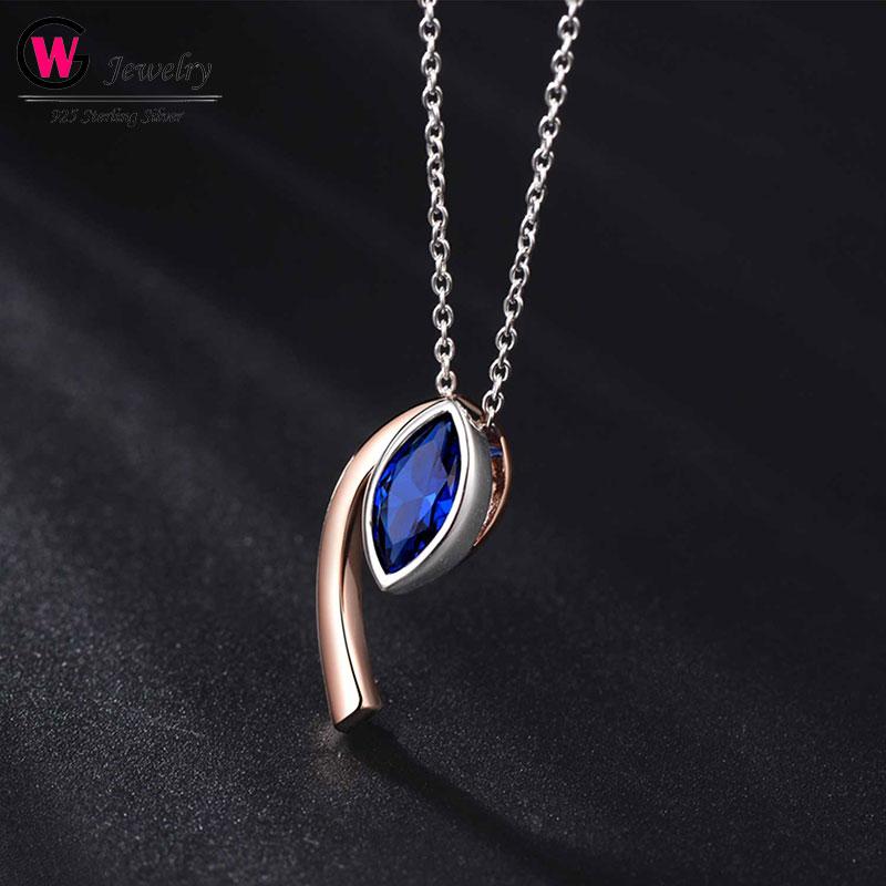 

Luxury Blue Eye Cubic Zirconia Pendants Necklace For Women Rhinestone Pendant Necklaces Female 925 Silver Gift Rose Gold Color