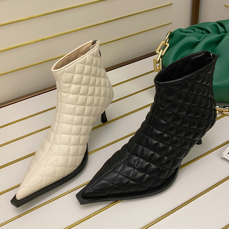 

in 2021 Luxury Beige Low Ankle Cute Designer High Heels Zippers Short Women's Boots Party Shoes Y1ot, Black