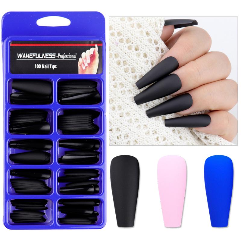 

100Pcs French Long Ballerina Fake Nails Coffin Press on Artificial False Nail Art Tips Full Cover DIY Natural Manicure Tools, 03