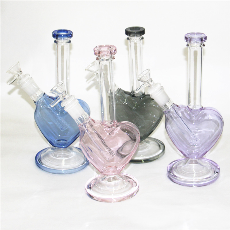 

Heart Shape Glass Water Pipes Pink Blue Purple Hookah Smoking Bong Oil Rigs Dab Rig Dry Herb Vape bongs ash catcher nectar collector with slide bowls