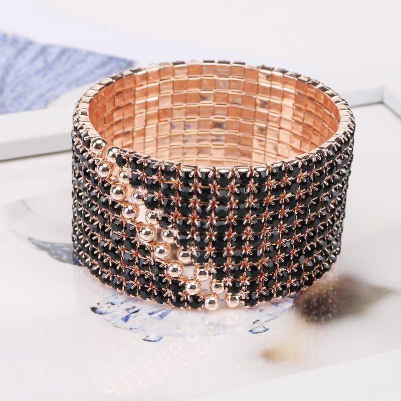 

Korean Style Inlaid With A Row Of Black Glass Drill Open Bracelet Simple Temperament Multi - Layer Wide Personality Bracelet1