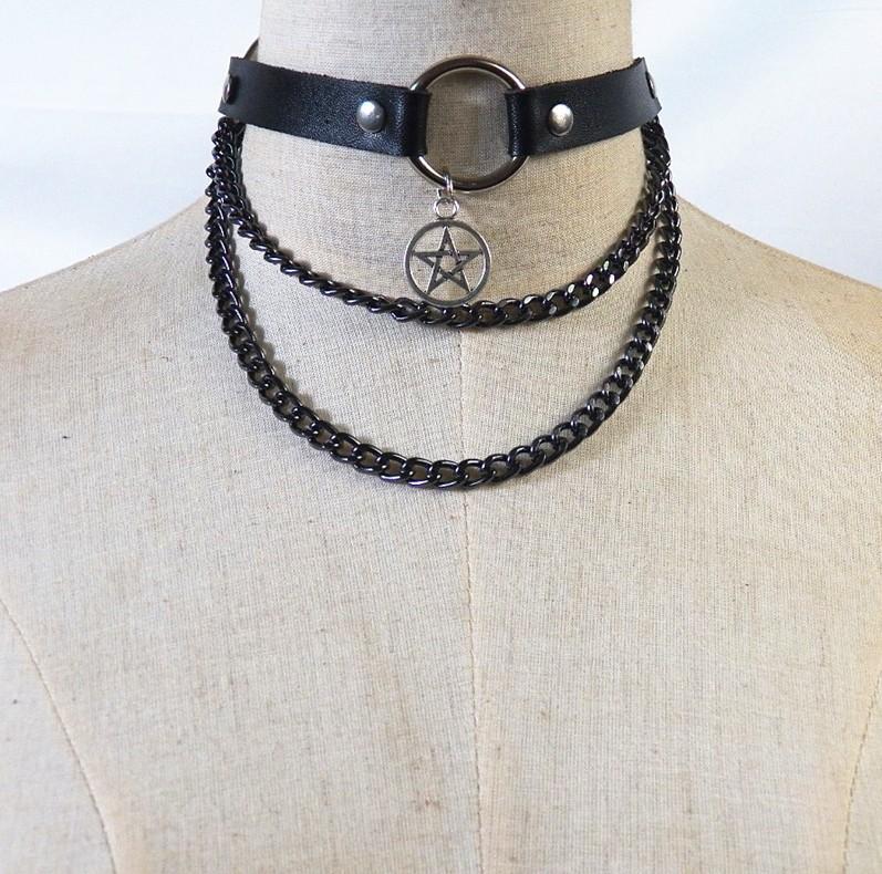 

New Punk Choker necklace leather Personality Hip Hop Multilayer Necklace party festival Accessories chokers miami cuban